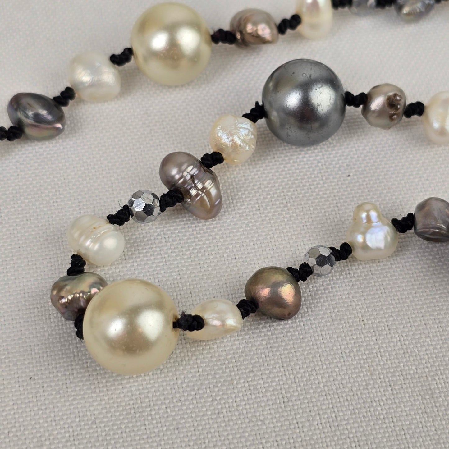 Grey Glass Beaded Faux Pearl Long Necklace