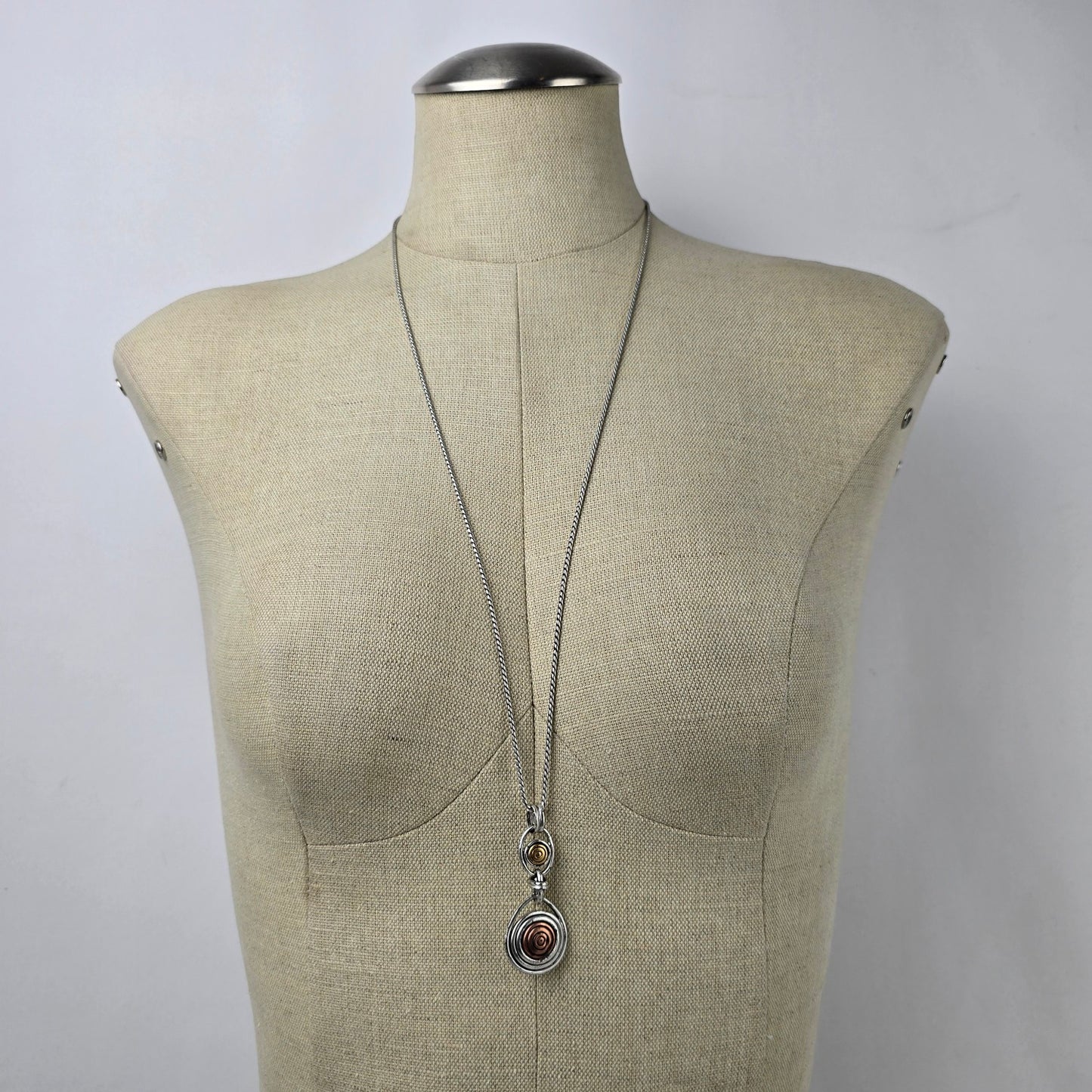 Silver Swirl Pendant Long Necklace