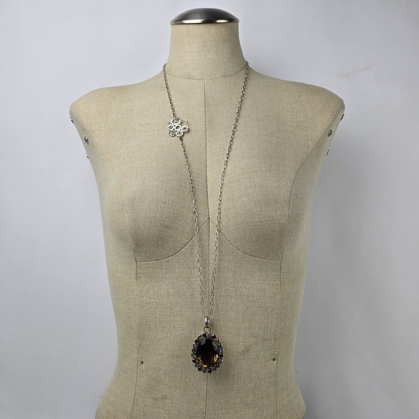 Bhawana Clark 925 Sterling Silver Smoky Quartz Pendant Chain Necklace