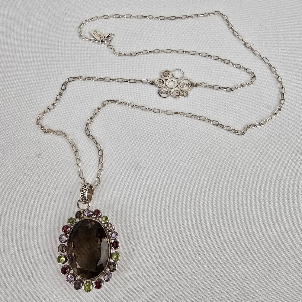 Bhawana Clark 925 Sterling Silver Smoky Quartz Pendant Chain Necklace