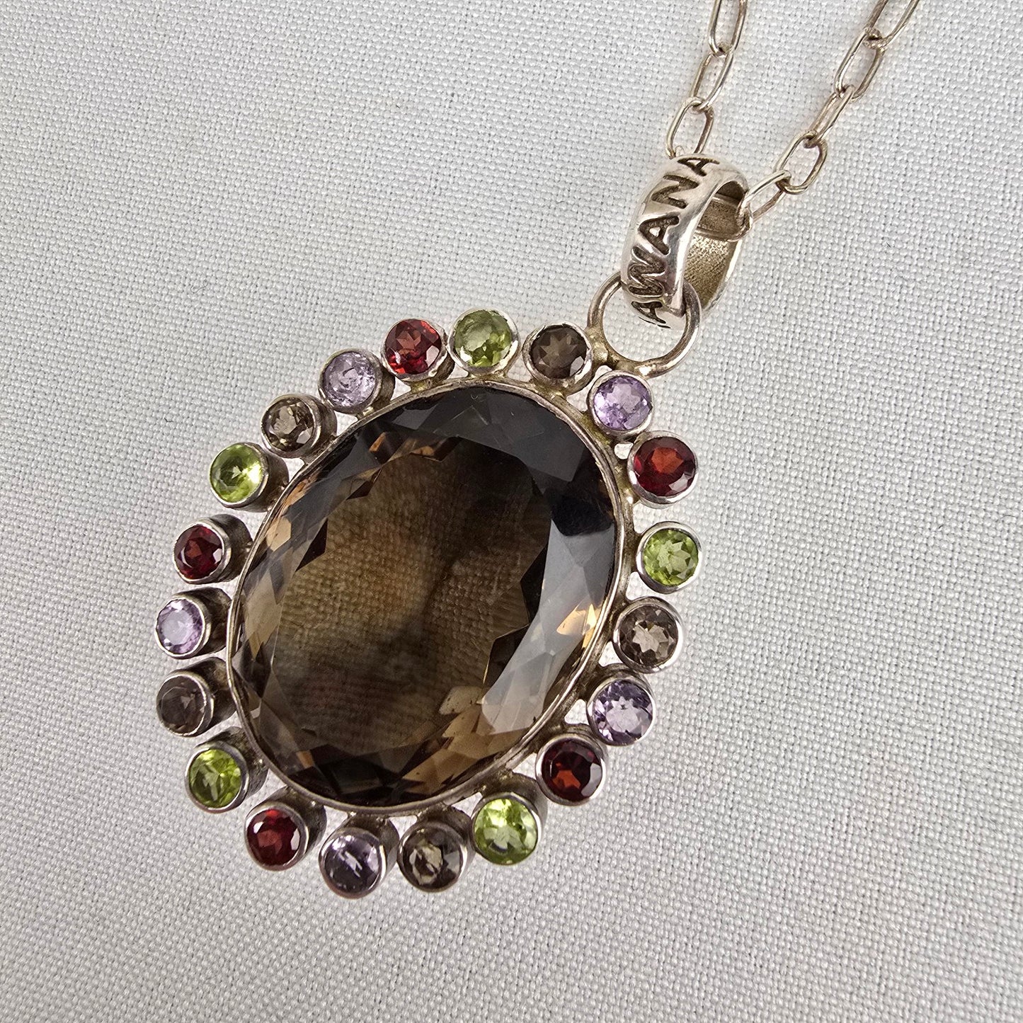 Bhawana Clark 925 Sterling Silver Smoky Quartz Pendant Chain Necklace