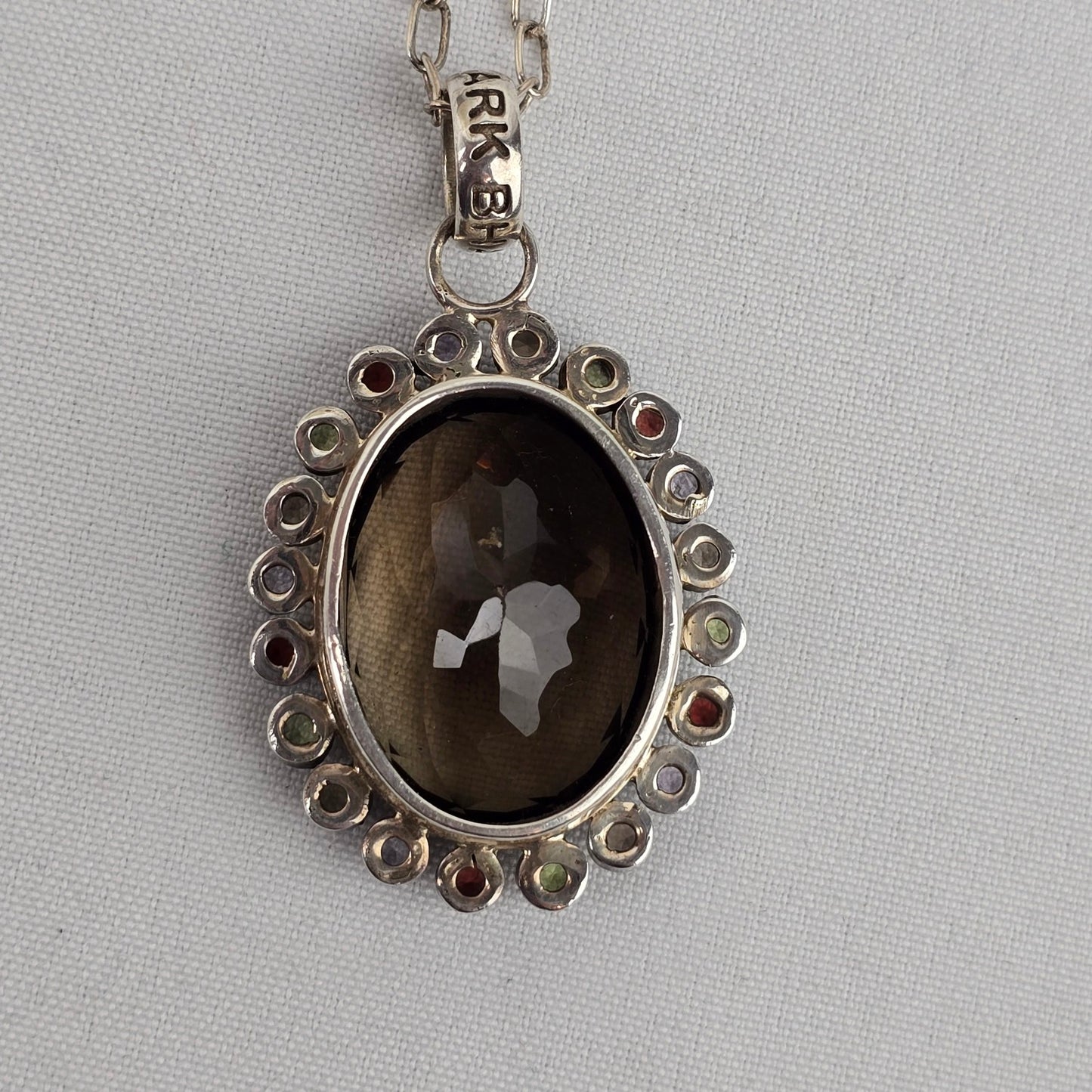 Bhawana Clark 925 Sterling Silver Smoky Quartz Pendant Chain Necklace