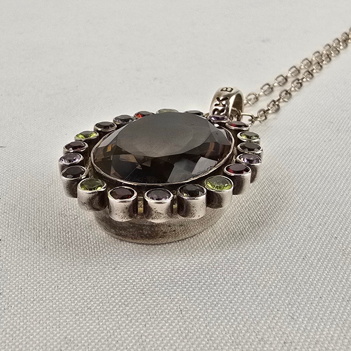 Bhawana Clark 925 Sterling Silver Smoky Quartz Pendant Chain Necklace