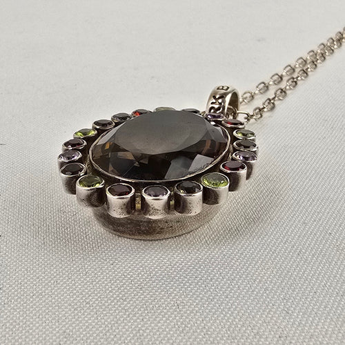 Bhawana Clark 925 Sterling Silver Smoky Quartz Pendant Chain Necklace