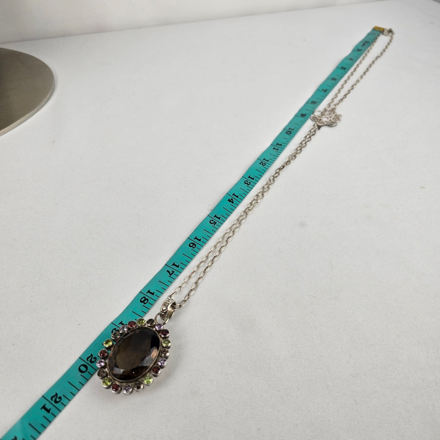 Bhawana Clark 925 Sterling Silver Smoky Quartz Pendant Chain Necklace