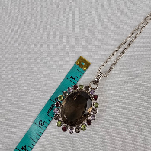 Bhawana Clark 925 Sterling Silver Smoky Quartz Pendant Chain Necklace