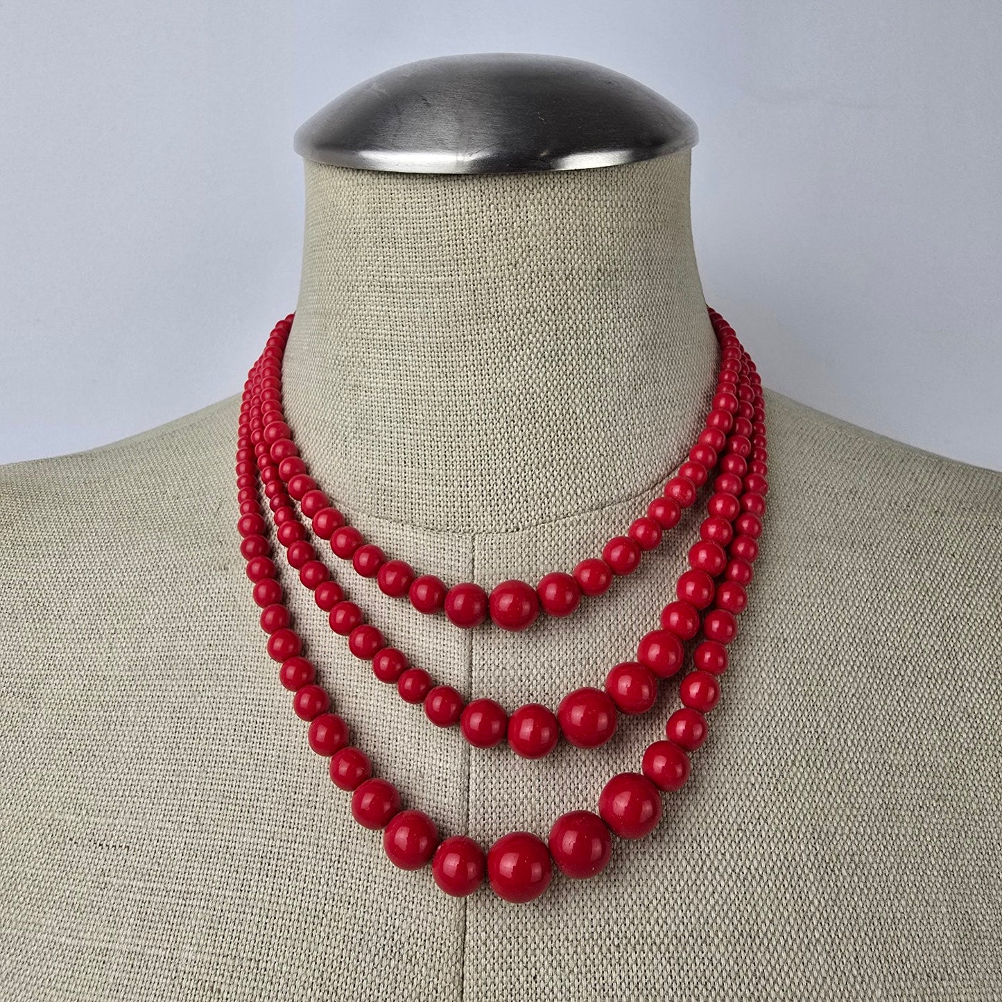 Vintage Red Glass Bead Layered Necklace