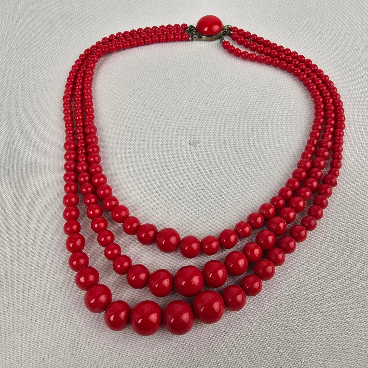 Vintage Red Glass Bead Layered Necklace