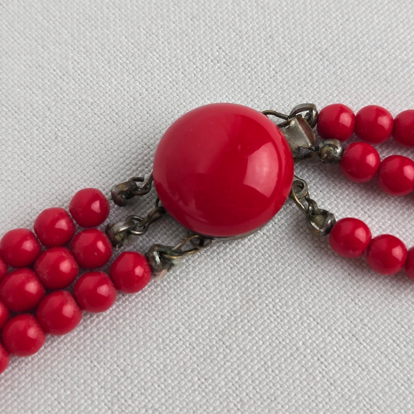 Vintage Red Glass Bead Layered Necklace