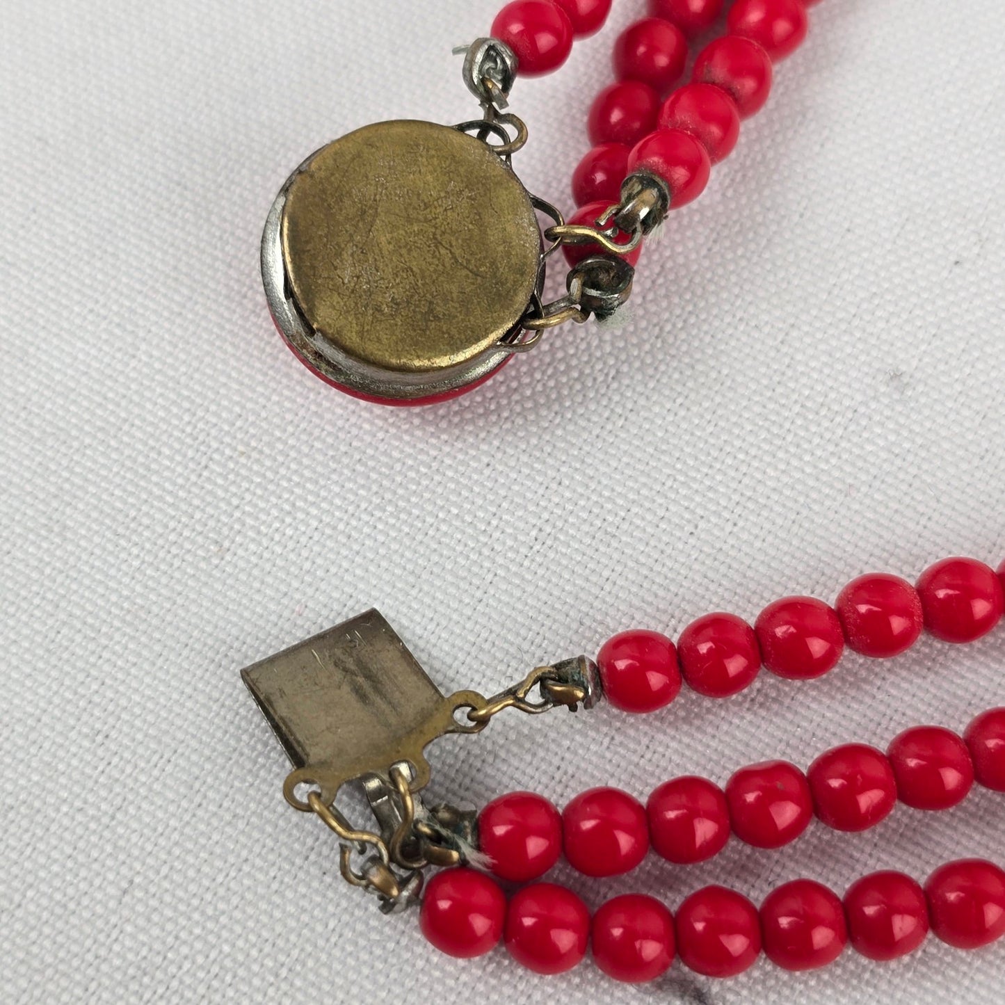 Vintage Red Glass Bead Layered Necklace