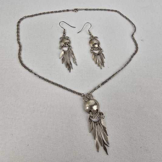 Vintage Silver Coin Fringe Necklace & Earring Set