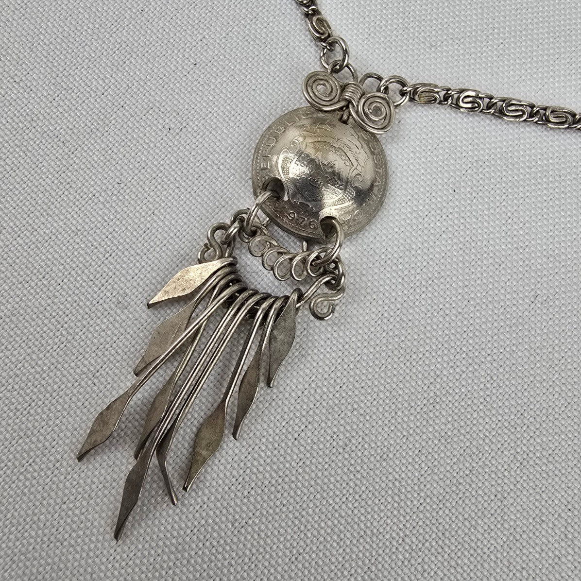 Vintage Silver Coin Fringe Necklace & Earring Set