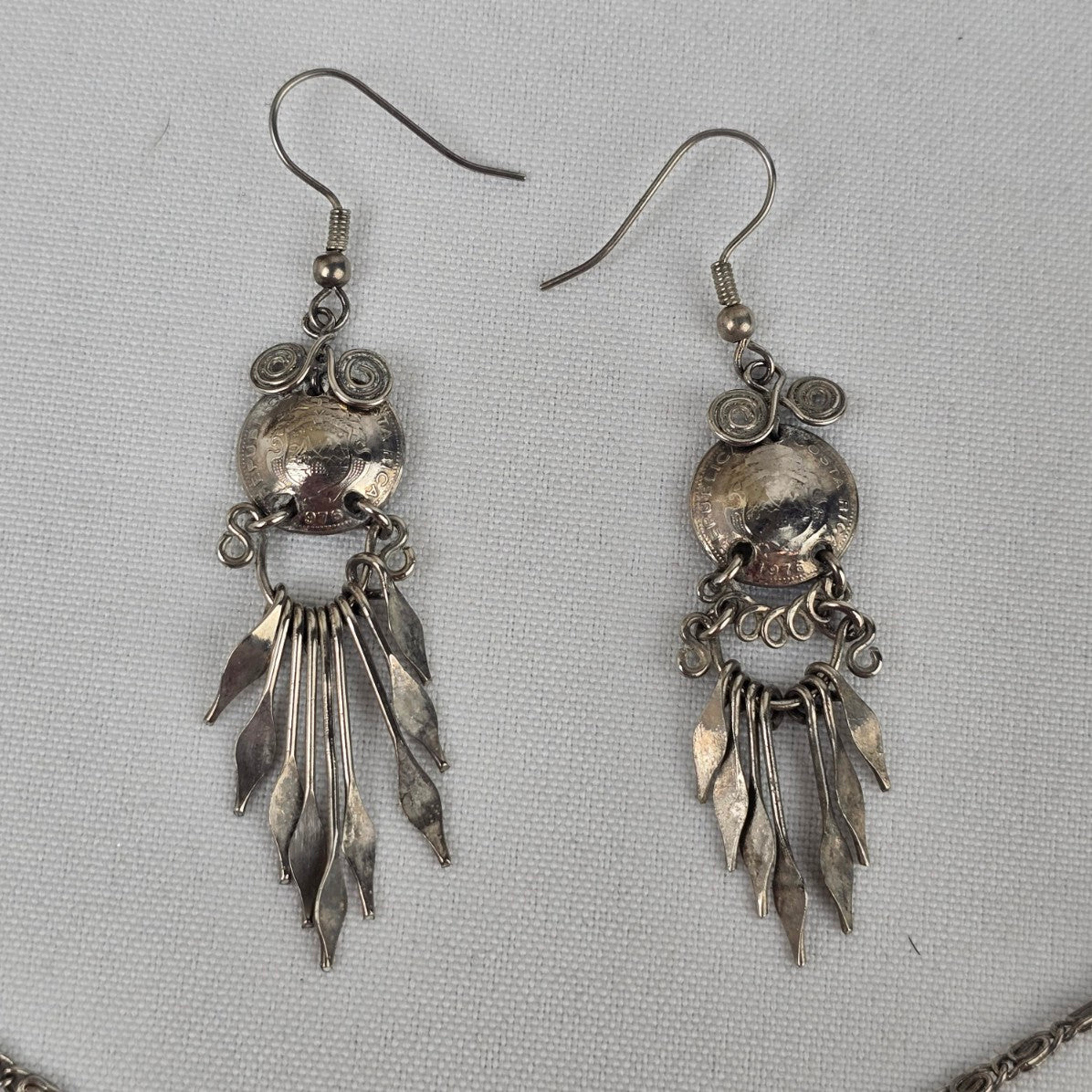 Vintage Silver Coin Fringe Necklace & Earring Set