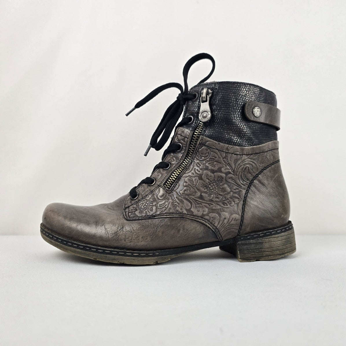 Remonte Grey Leather Lace Up Boots Size 8