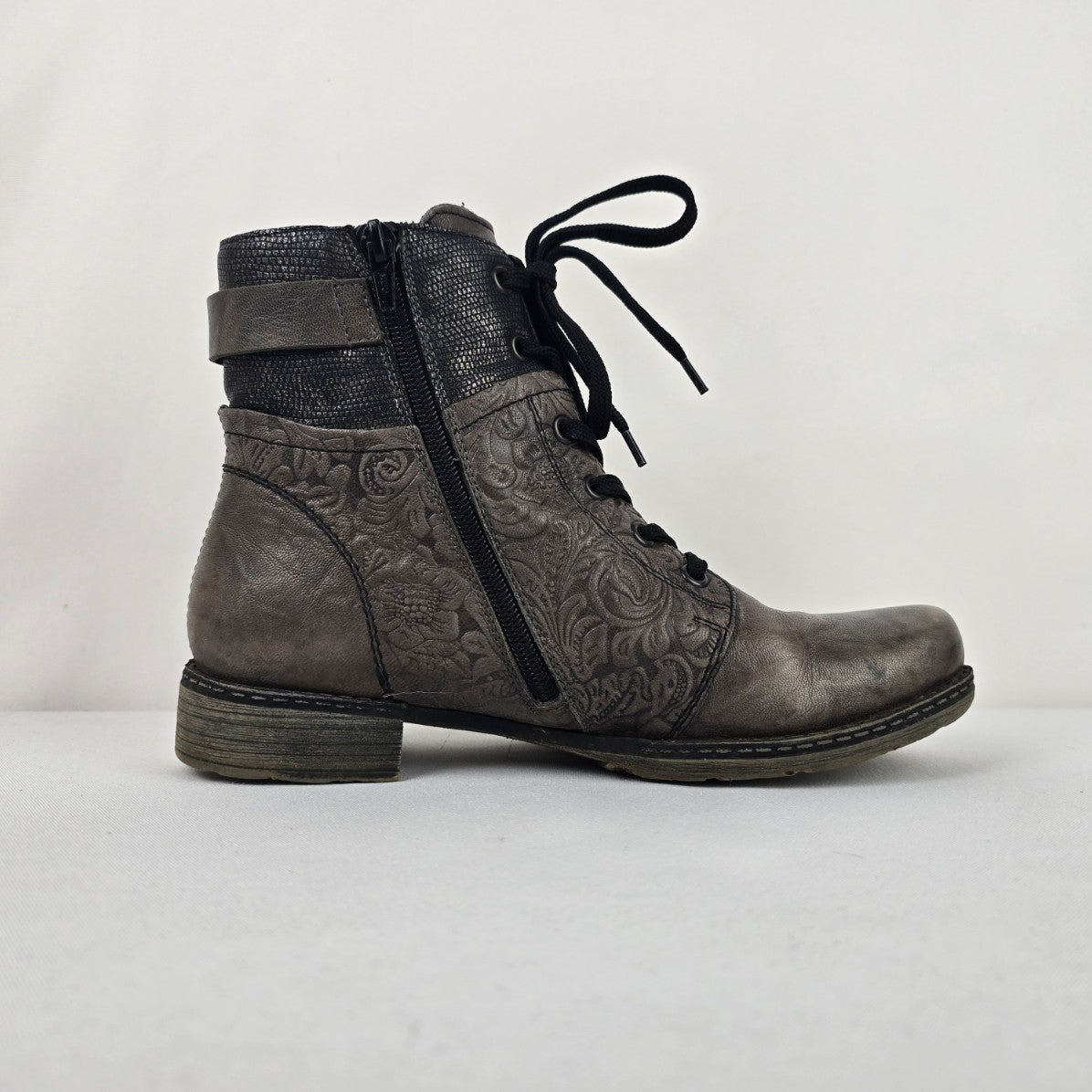 Remonte Grey Leather Lace Up Boots Size 8