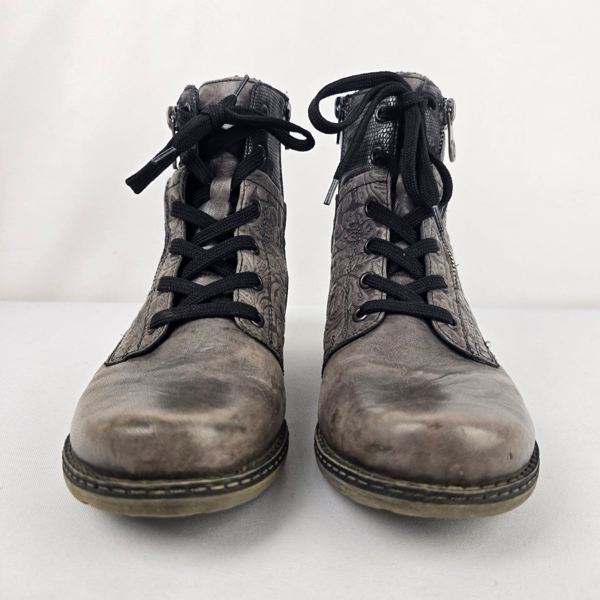 Remonte Grey Leather Lace Up Boots Size 8