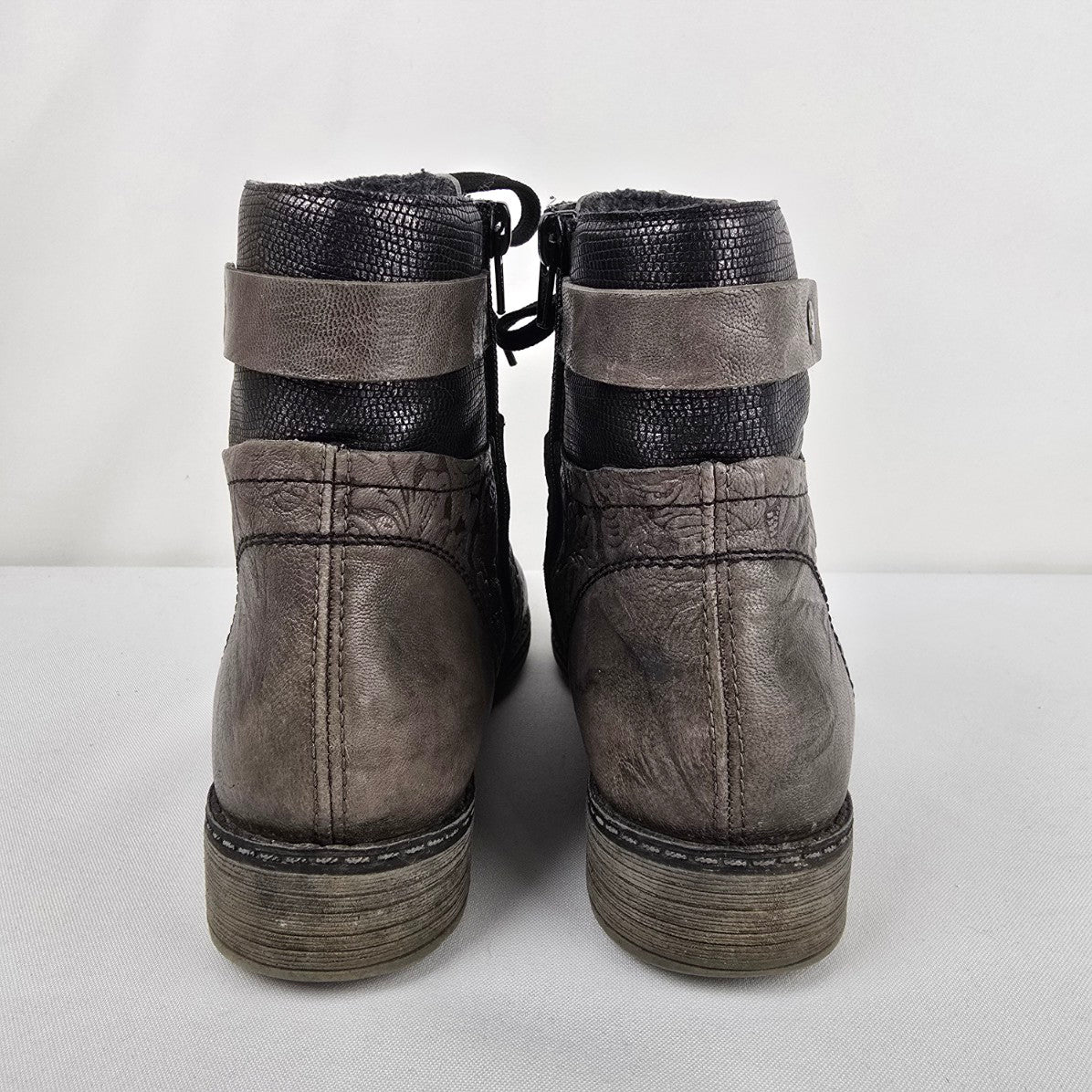 Remonte Grey Leather Lace Up Boots Size 8