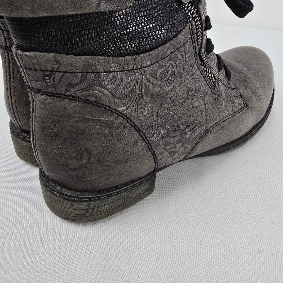 Remonte Grey Leather Lace Up Boots Size 8