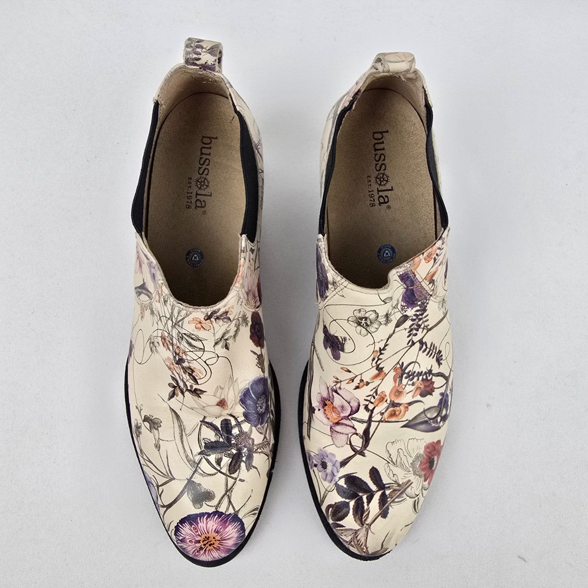 Bussola Floral Print Leather Booties Size 8