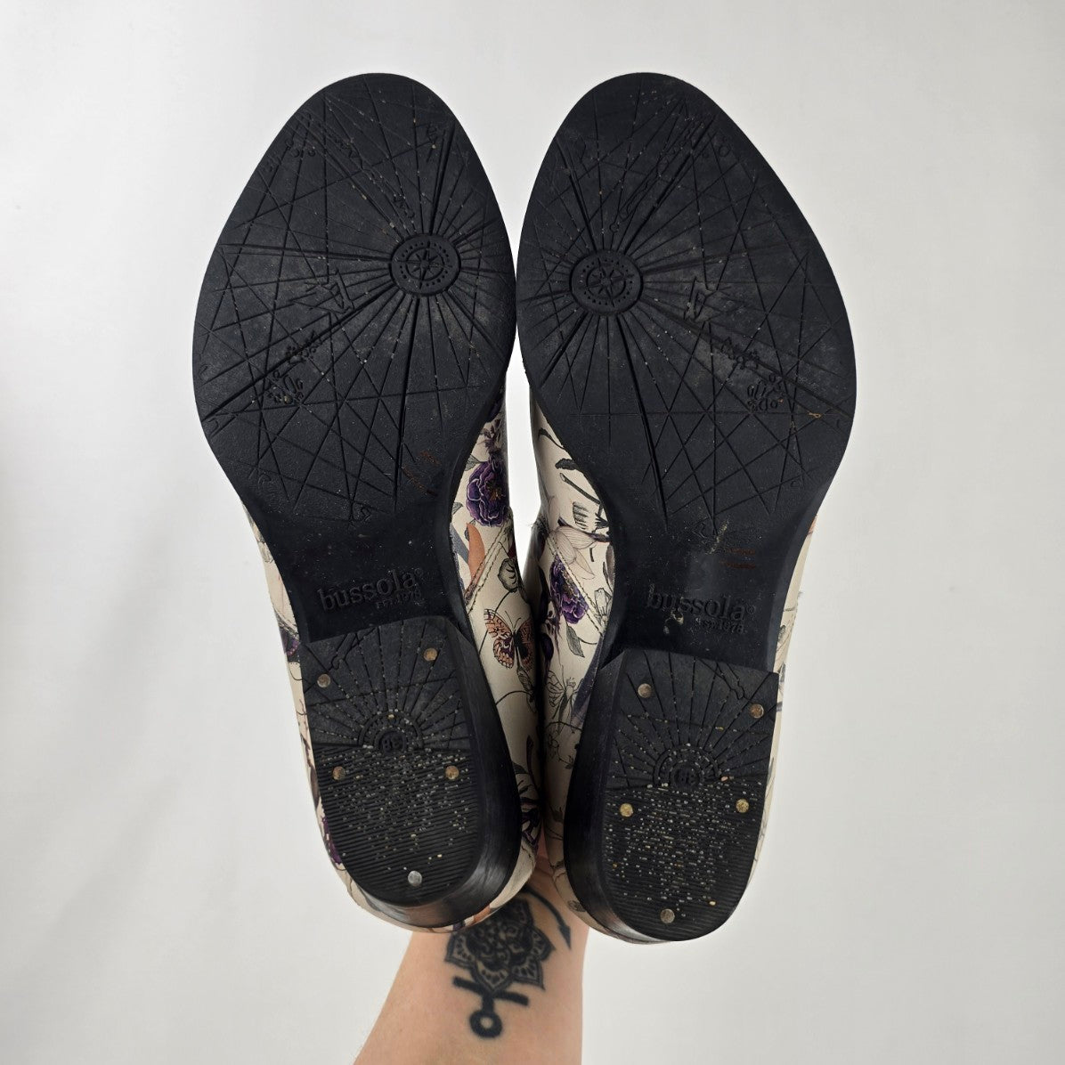 Bussola Floral Print Leather Booties Size 8