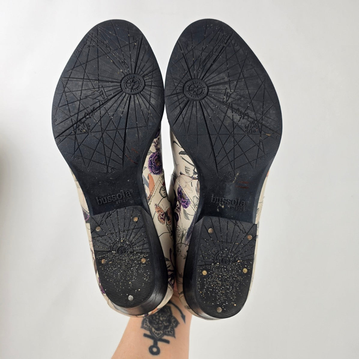 Bussola Floral Print Leather Booties Size 8