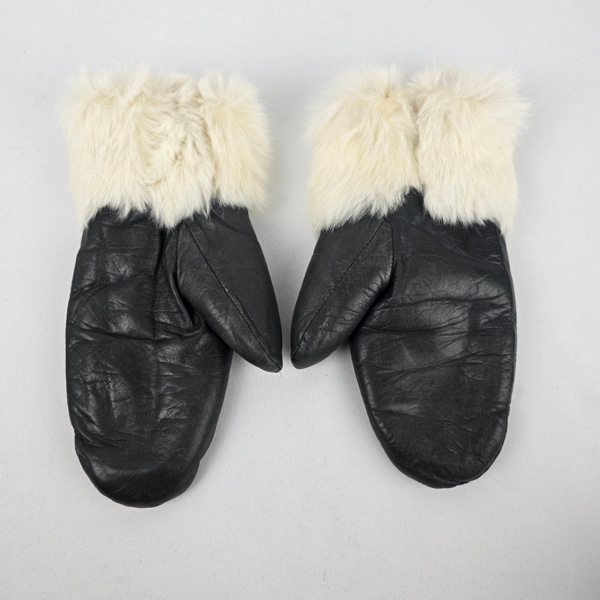 Vintage Michelle Decour Leather Fur Flower Embroidered Mittens