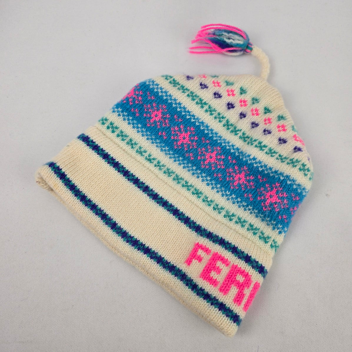 Vintage Fernie Pink & Blue Wool Toque
