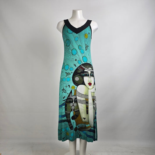 Dolcezza Simply Art Teal Midi Dress Size S