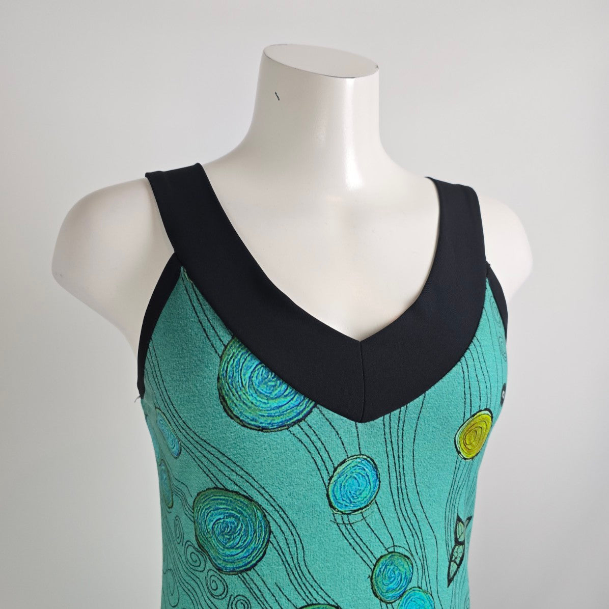 Dolcezza Simply Art Teal Midi Dress Size S