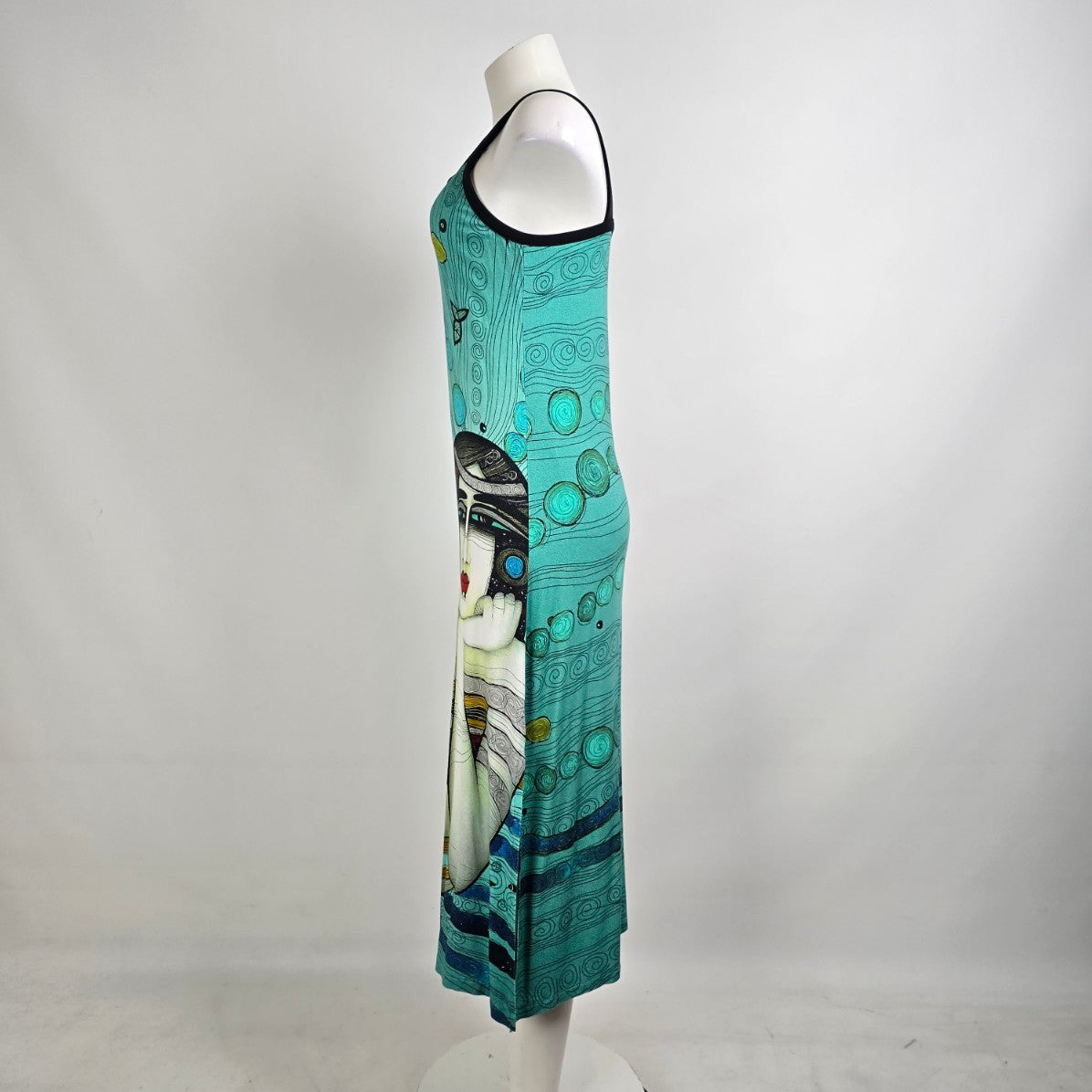 Dolcezza Simply Art Teal Midi Dress Size S