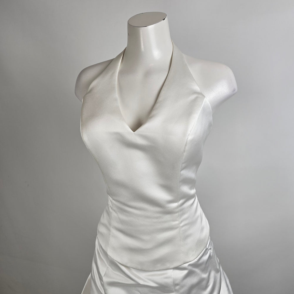 Vintage Mori Lee White Halter Neck Pickup Skirt 2 Pc Wedding Dress Size 15/16
