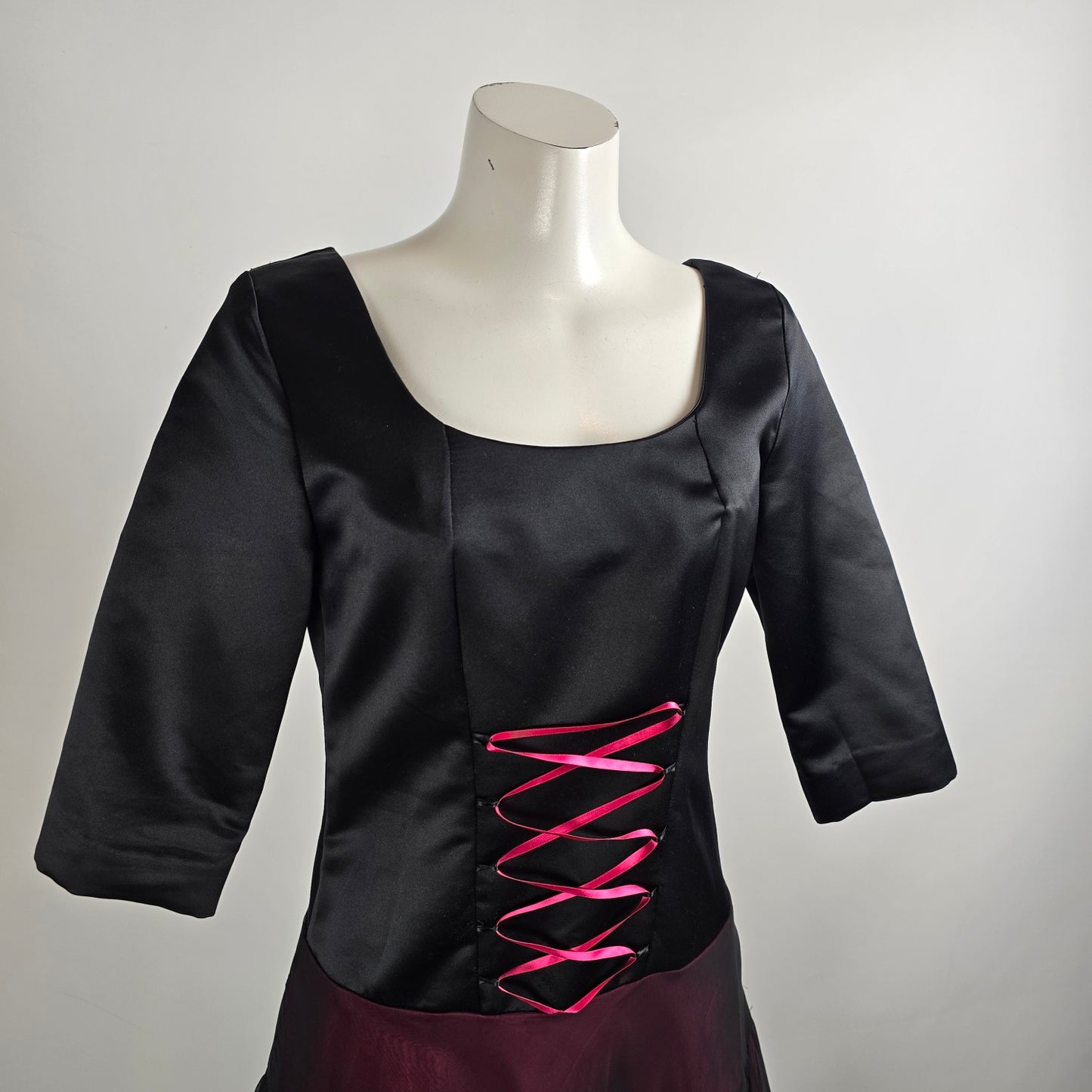 Handmade Black & Pink Lace Up Tulle Skirt Midi Dress Size M