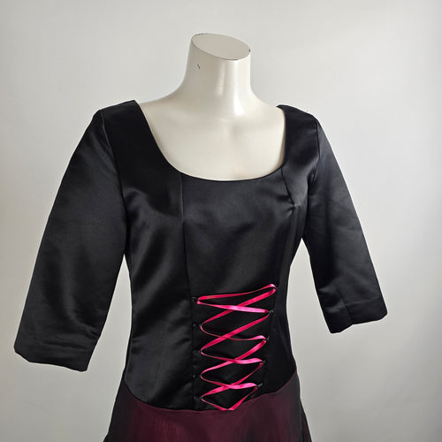 Handmade Black & Pink Lace Up Tulle Skirt Midi Dress Size M