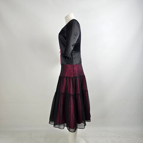Handmade Black & Pink Lace Up Tulle Skirt Midi Dress Size M