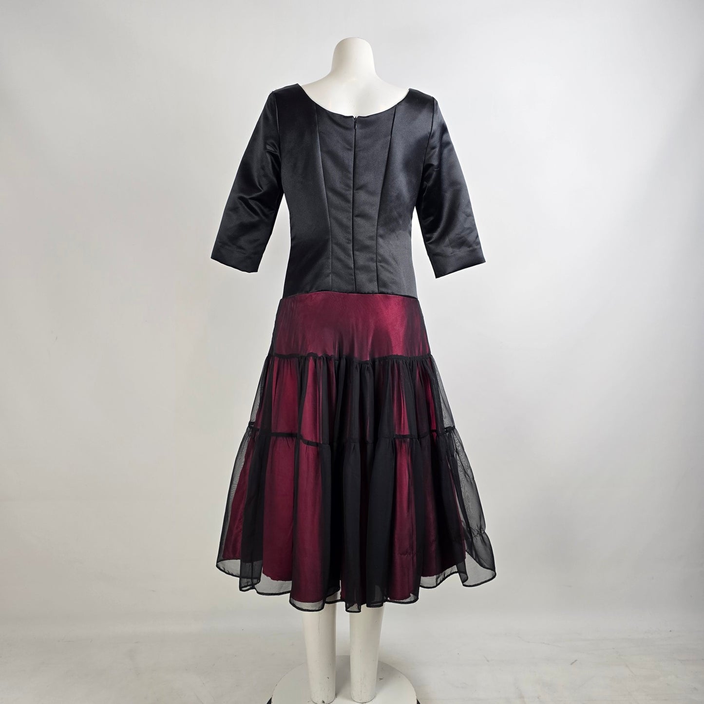 Handmade Black & Pink Lace Up Tulle Skirt Midi Dress Size M