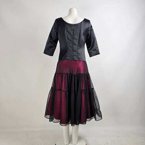 Handmade Black & Pink Lace Up Tulle Skirt Midi Dress Size M