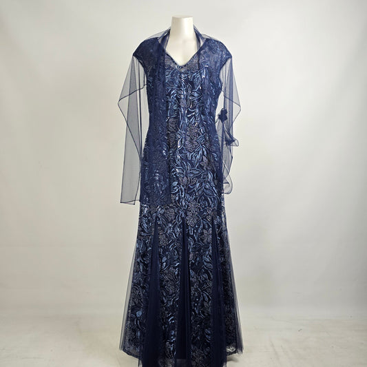 Alex Evenings Blue Lace Long Eventwear Gown Size 12