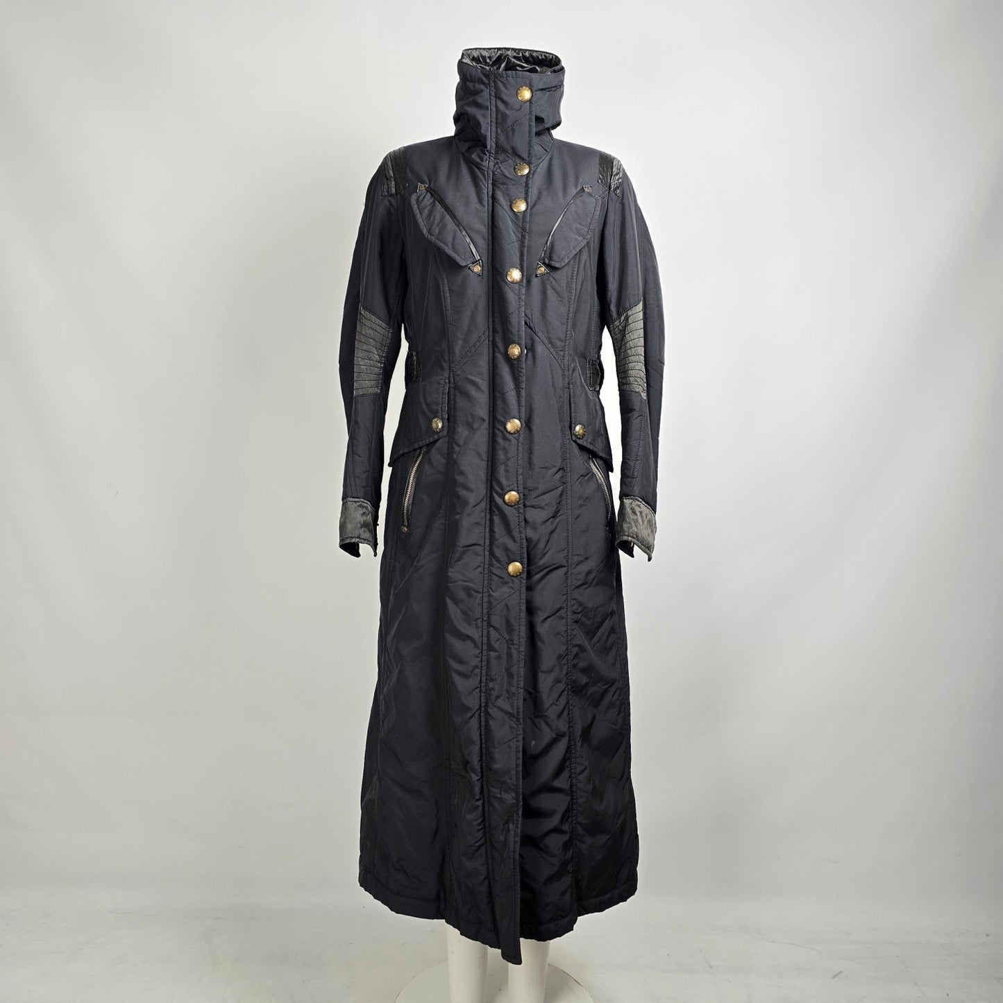 Green Stone Long Black Nylon Jacket Size 6