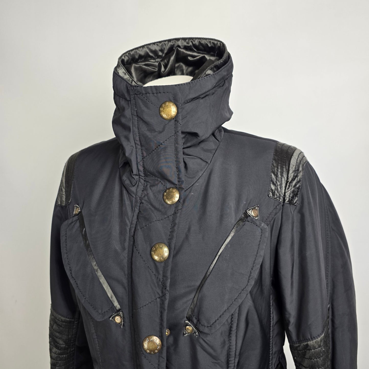 Green Stone Long Black Nylon Jacket Size 6