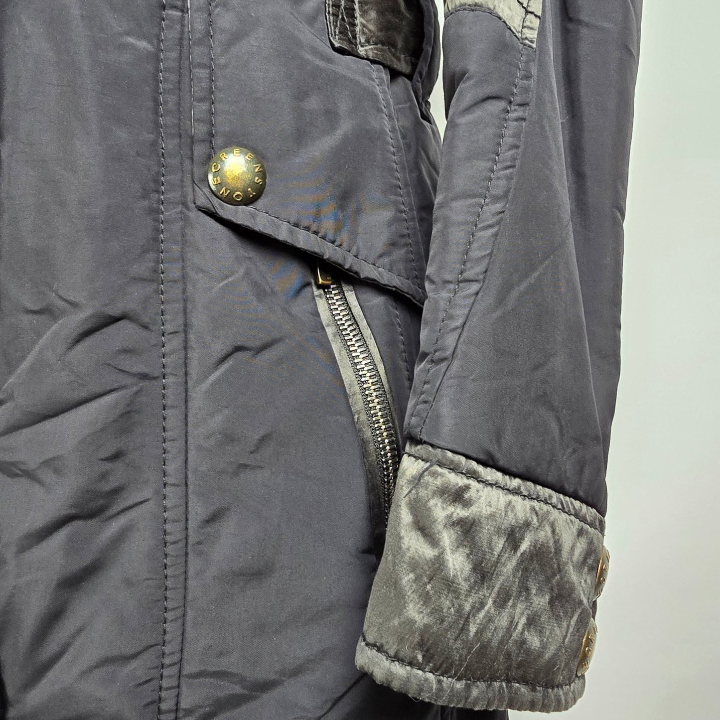 Green Stone Long Black Nylon Jacket Size 6