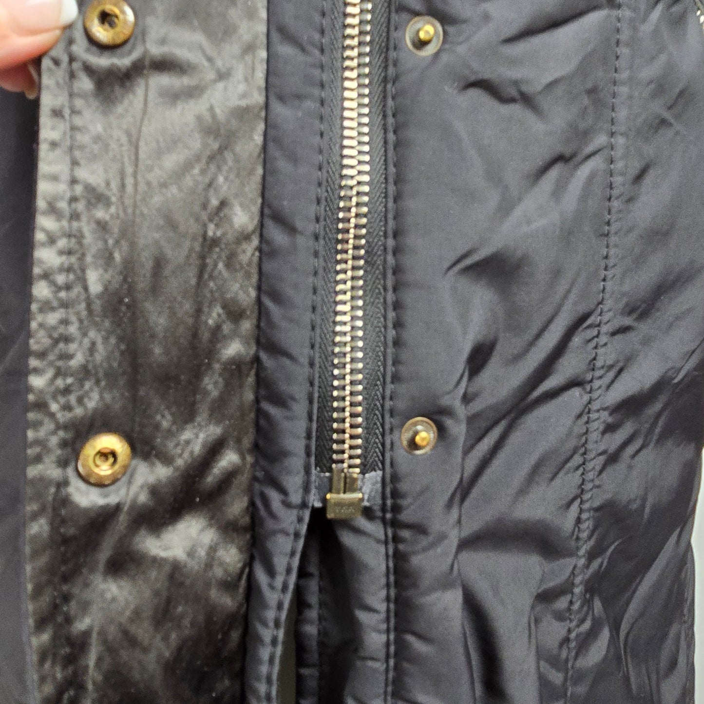 Green Stone Long Black Nylon Jacket Size 6