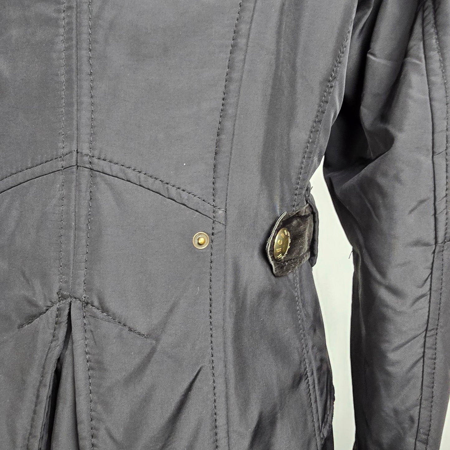 Green Stone Long Black Nylon Jacket Size 6