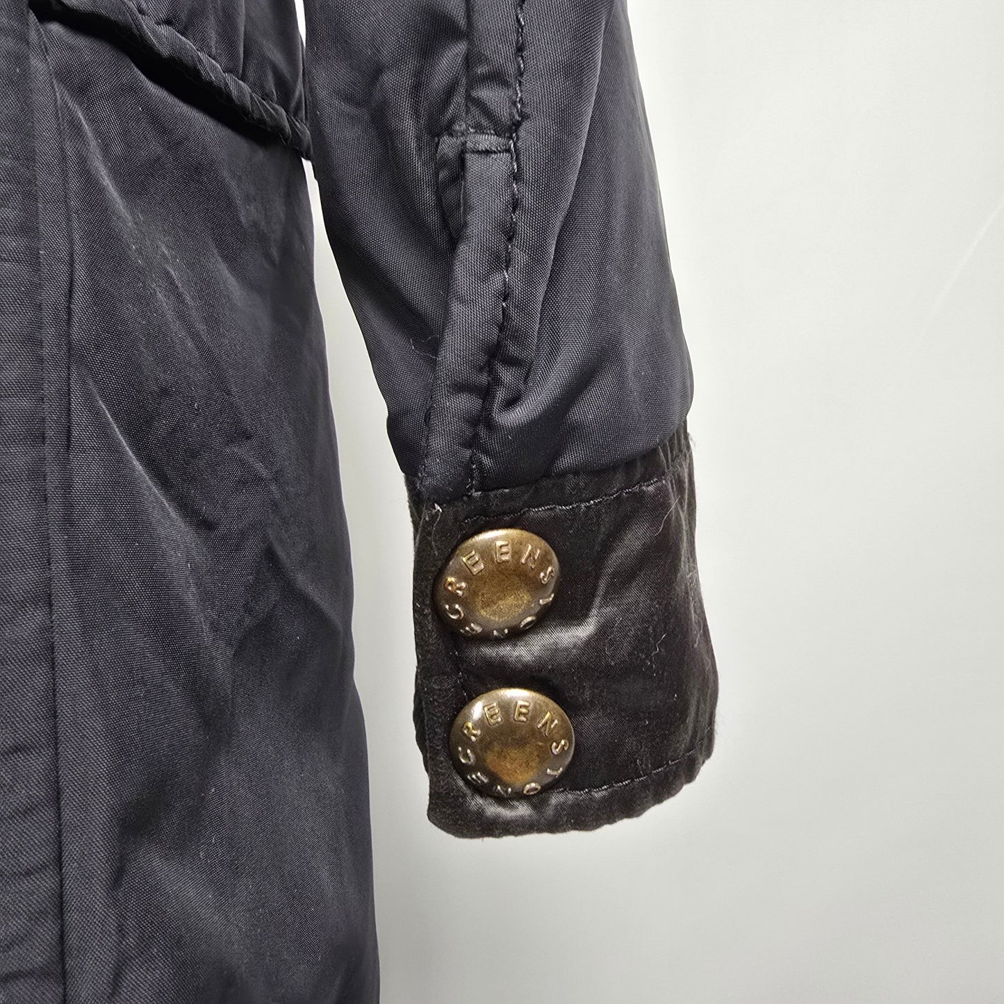 Green Stone Long Black Nylon Jacket Size 6