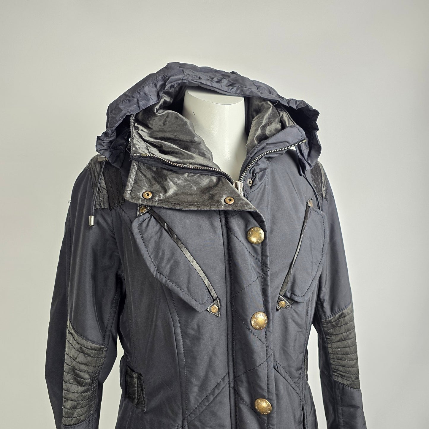 Green Stone Long Black Nylon Jacket Size 6