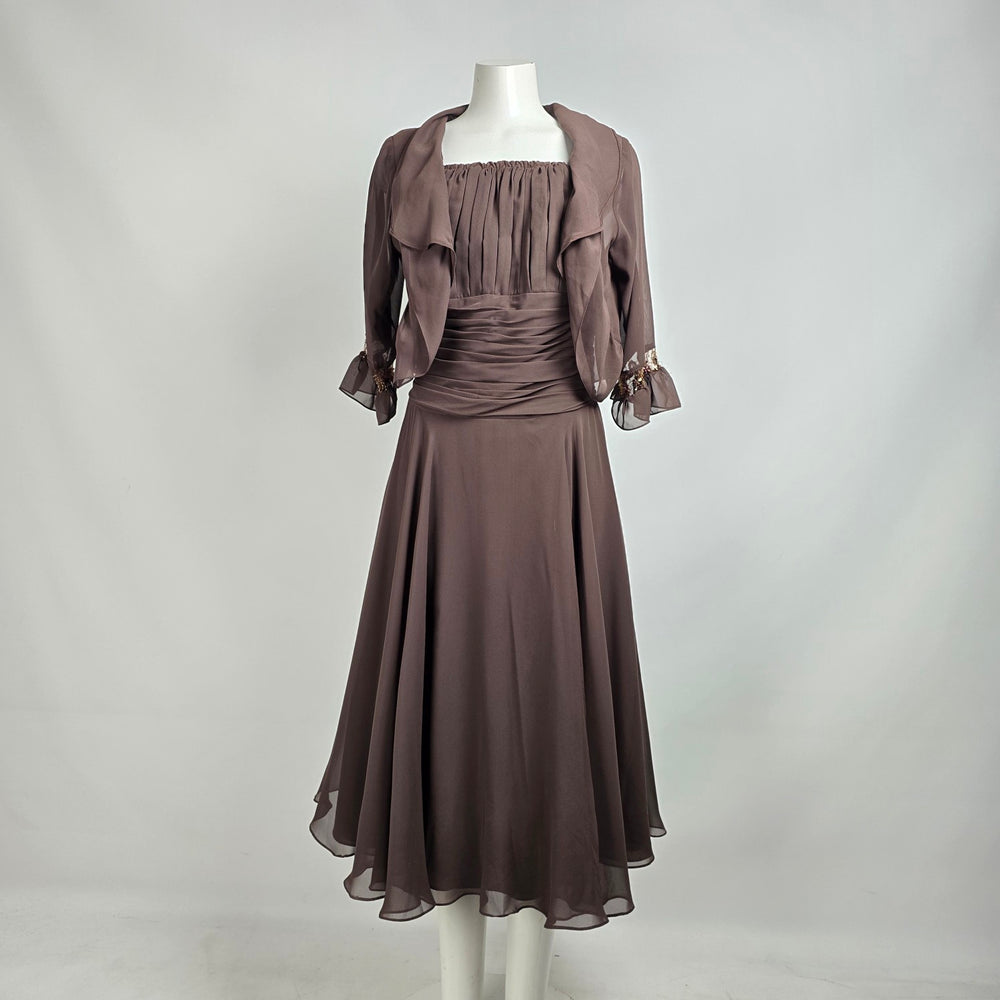 B2 Brown Mother Of the Bride Midi Dress With Jacket Size 22