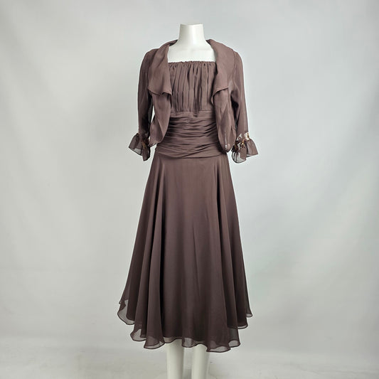 B2 Brown Mother Of the Bride Midi Dress With Jacket Size 22