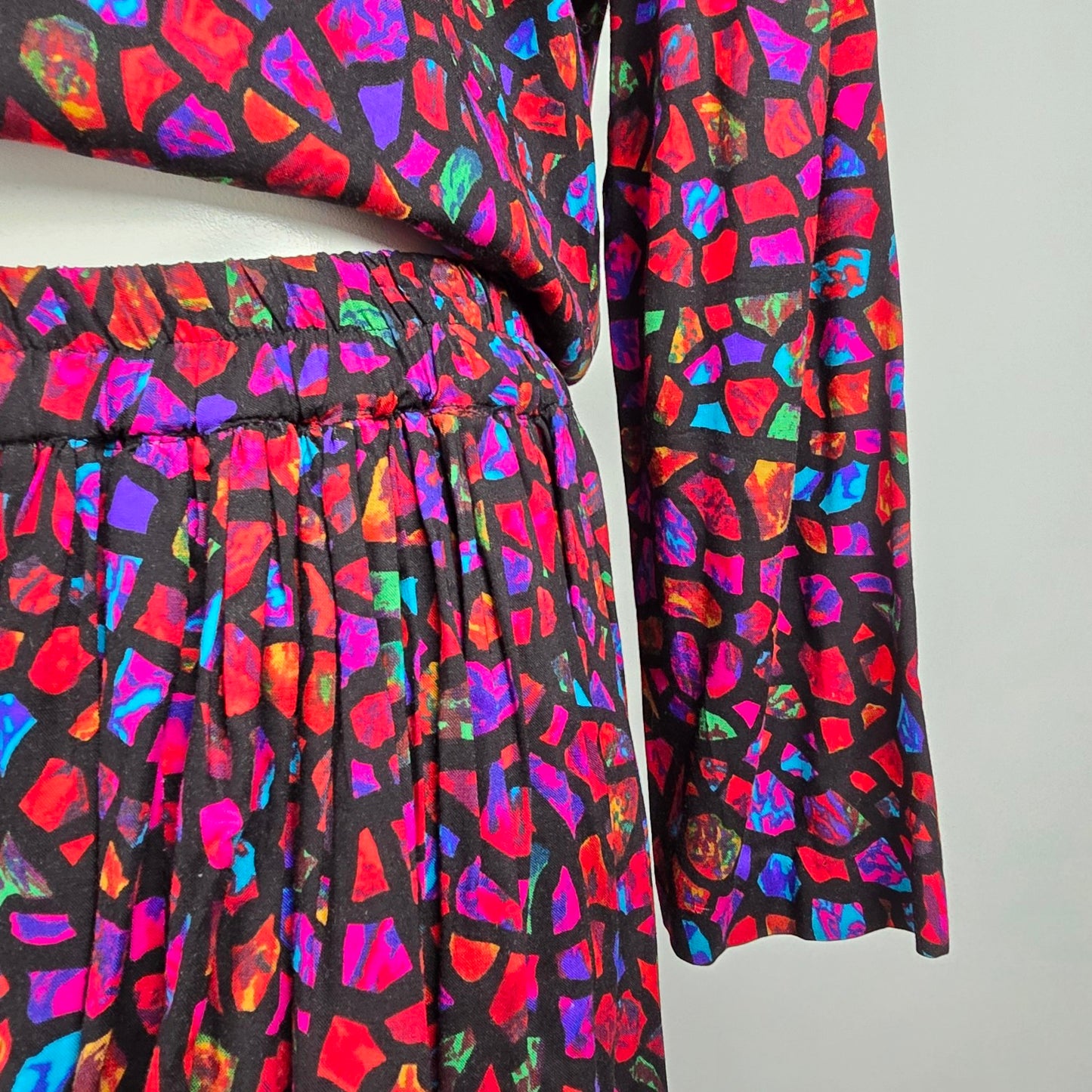 Vintage Pink Stained Glass Print Two Piece Skirt & Top Set Size M
