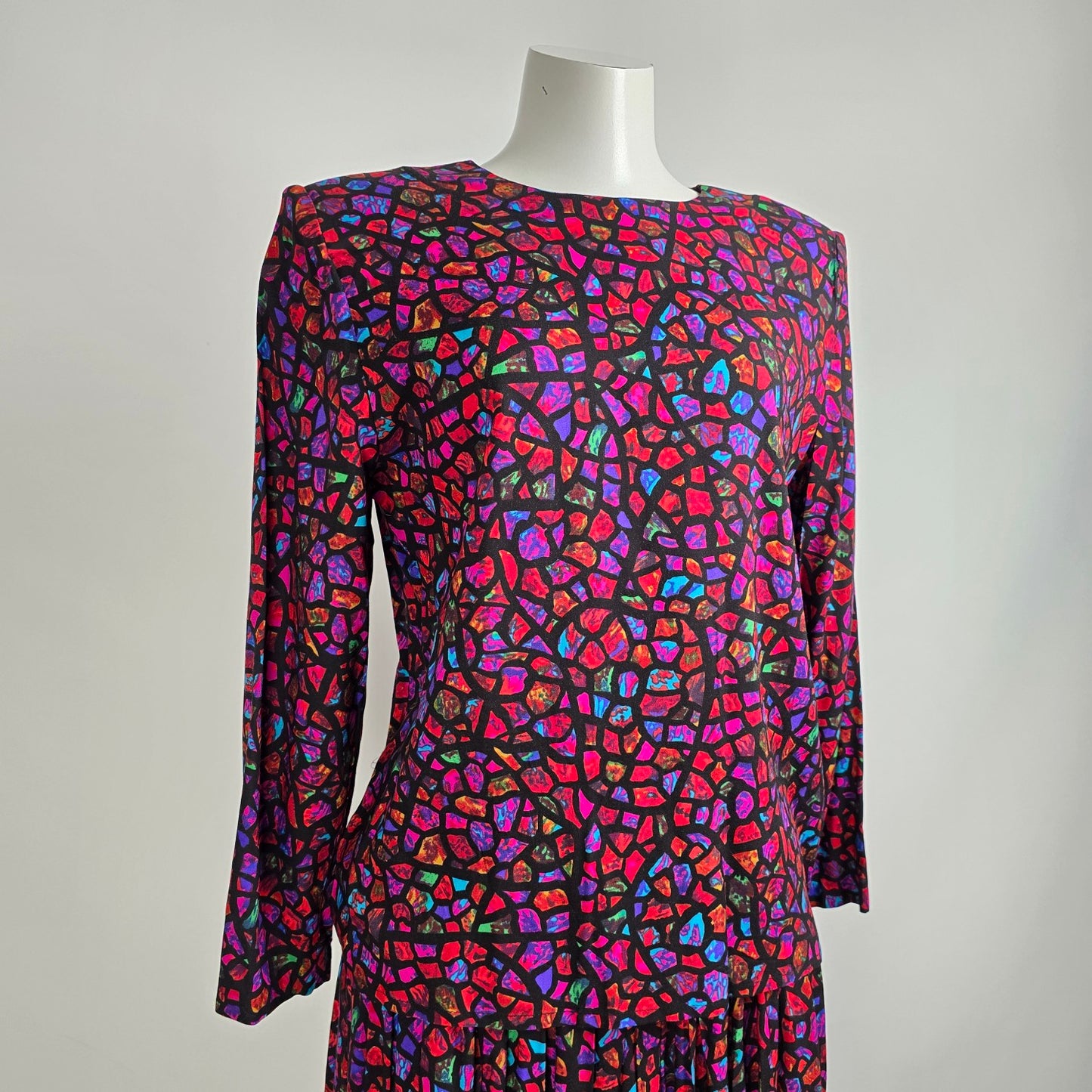 Vintage Pink Stained Glass Print Two Piece Skirt & Top Set Size M