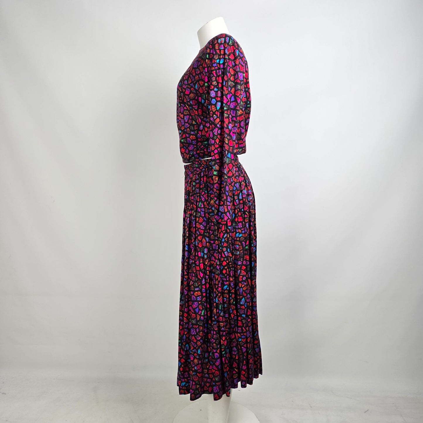 Vintage Pink Stained Glass Print Two Piece Skirt & Top Set Size M