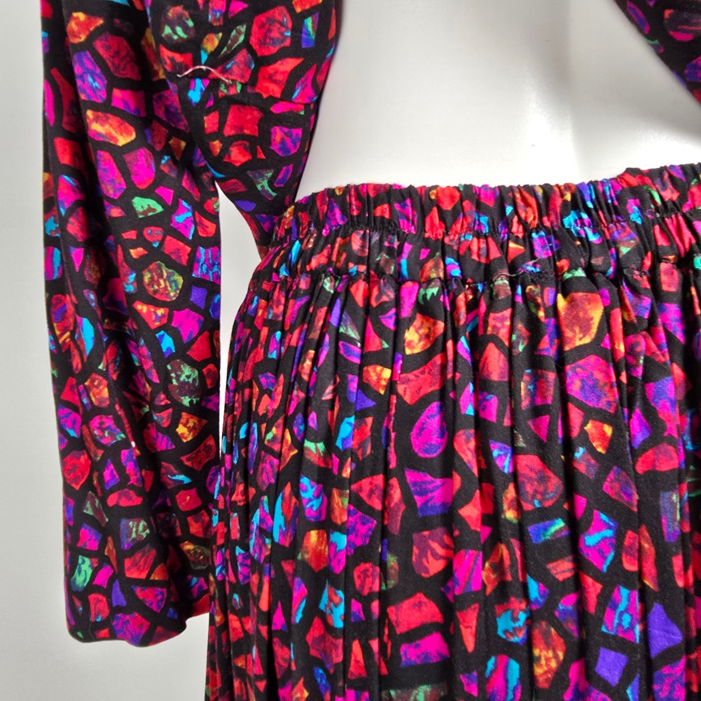 Vintage Pink Stained Glass Print Two Piece Skirt & Top Set Size M